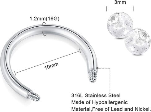 LAURITAMI 16G Rook Piercing Jewelry Rook Earrings Stainless Steel Daith Surface Tragus Piercing Jewelry Curved Barbell Eyebrow Rings Horseshoe Hoop Earring Cartilage Helix Conch Piercing Jewelry in Saudi Arabia