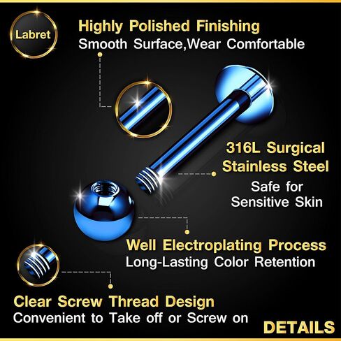 KJM FASHION 4 قطع Labret الشفاه خواتم الكرة العمودية Labret Auricle Rim للأمام حلق مونرو ثقب المجوهرات اختيار الحجم واللون in Kuwait