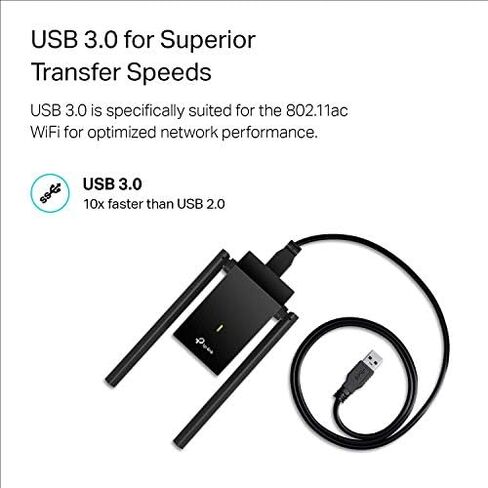 TP - لينك محول واي فاي USB للكمبيوتر (ارتشر تي 4 يو بلس)- محول شبكة لاسلكي ثنائي النطاق AC1300Mbps للكمبيوتر المكتبي مع هوائيات عالية الكسب 5 ديسيبل 2.4GHz/5GHz، يدعم ويندوز 10/8.1/8/7، ماك او اس in Kuwait