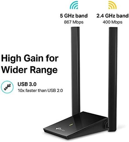 TP - لينك محول واي فاي USB للكمبيوتر (ارتشر تي 4 يو بلس)- محول شبكة لاسلكي ثنائي النطاق AC1300Mbps للكمبيوتر المكتبي مع هوائيات عالية الكسب 5 ديسيبل 2.4GHz/5GHz، يدعم ويندوز 10/8.1/8/7، ماك او اس in Kuwait