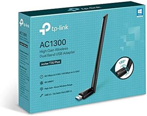 TP-Link USB WiFi Adapter for Desktop PC, AC1300Mbps USB 3.0 WiFi Dual Band Network Adapter with 2.4GHz/5GHz High Gain Antenna(Archer T3U Plus), MU-MIMO, Windows 11/10/8.1/8/7/XP, Mac OS 10.9-10.15 in Saudi Arabia