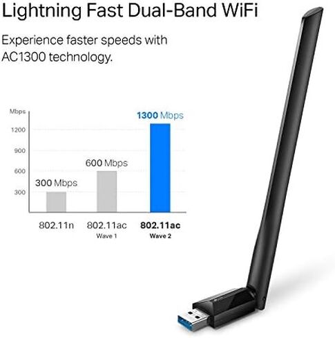 TP-Link USB WiFi Adapter for Desktop PC, AC1300Mbps USB 3.0 WiFi Dual Band Network Adapter with 2.4GHz/5GHz High Gain Antenna(Archer T3U Plus), MU-MIMO, Windows 11/10/8.1/8/7/XP, Mac OS 10.9-10.15 in Saudi Arabia