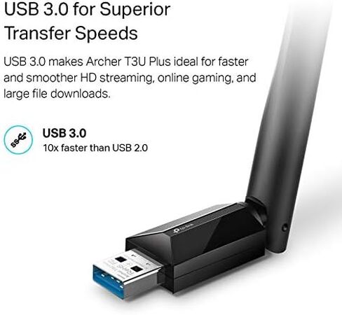 TP-Link USB WiFi Adapter for Desktop PC, AC1300Mbps USB 3.0 WiFi Dual Band Network Adapter with 2.4GHz/5GHz High Gain Antenna(Archer T3U Plus), MU-MIMO, Windows 11/10/8.1/8/7/XP, Mac OS 10.9-10.15 in Saudi Arabia
