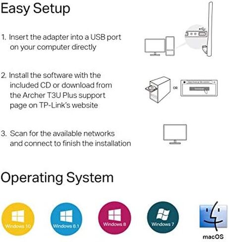 TP-Link USB WiFi Adapter for Desktop PC, AC1300Mbps USB 3.0 WiFi Dual Band Network Adapter with 2.4GHz/5GHz High Gain Antenna(Archer T3U Plus), MU-MIMO, Windows 11/10/8.1/8/7/XP, Mac OS 10.9-10.15 in Saudi Arabia