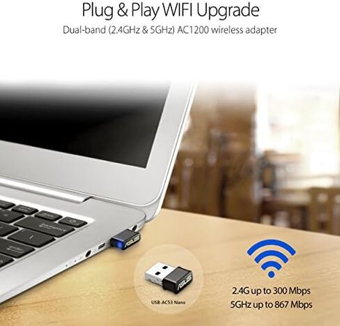 محول لاسلكي مزدوج النطاق من ASUS USB-AC53 AC1200 Nano USB ، MU-Mimo، متوافق مع Windows XP/Vista/7/8/1/10 in Kuwait