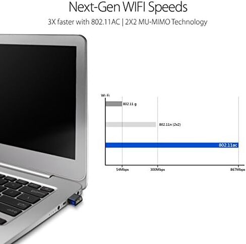 محول لاسلكي مزدوج النطاق من ASUS USB-AC53 AC1200 Nano USB ، MU-Mimo، متوافق مع Windows XP/Vista/7/8/1/10 in Kuwait