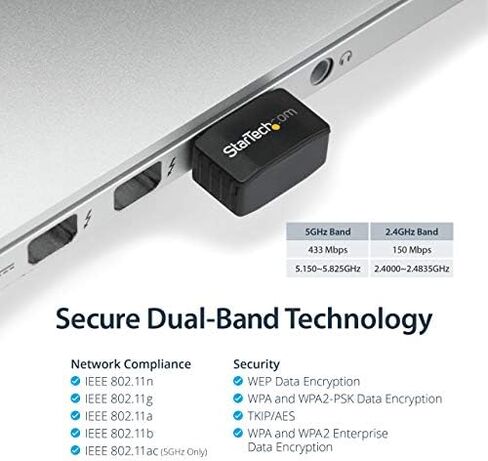 StarTech.com Wireless USB WiFi Adapter – Dual Band AC600 Wireless Dongle - 2.4GHz / 5GHz - 802.11ac Wi-Fi Laptop Adapter (USB433ACD1X1) in Kuwait