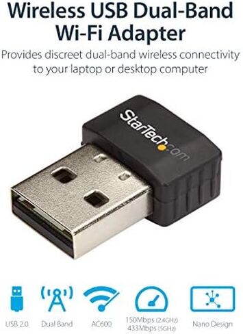 StarTech.com Wireless USB WiFi Adapter – Dual Band AC600 Wireless Dongle - 2.4GHz / 5GHz - 802.11ac Wi-Fi Laptop Adapter (USB433ACD1X1) in Kuwait