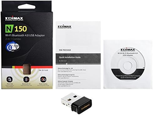 Edimax 2-in-1 Wi-Fi 4 802.11n N150 + Bluetooth Low Energy (BLE) 4.0 Combination Adapter for PC, Wireless Nano USB Adapter Dongle, 150Mbps, Windows, EW-7611ULB in Saudi Arabia