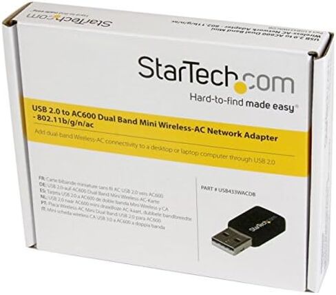 StarTech.com USB 2.0 AC600 Mini Dual Band Wireless AC Network Adapter - 1T1R 802.11ac WiFi Adapter - 2.4GHz / 5GHz USB Wireless (USB433WACDB)، أسود in Kuwait
