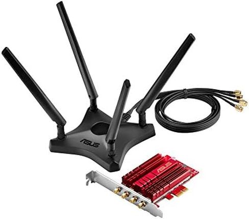 ASUS PCE-AC88 Dual-Band 4x4 AC3100 WiFi PCIe adapter with Heat Sink and External magnetic antenna base allows flexible antenna placement to maximize coverage in Saudi Arabia