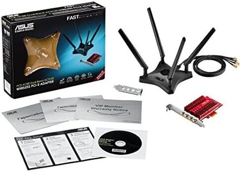 ASUS PCE-AC88 Dual-Band 4x4 AC3100 WiFi PCIe adapter with Heat Sink and External magnetic antenna base allows flexible antenna placement to maximize coverage in Saudi Arabia