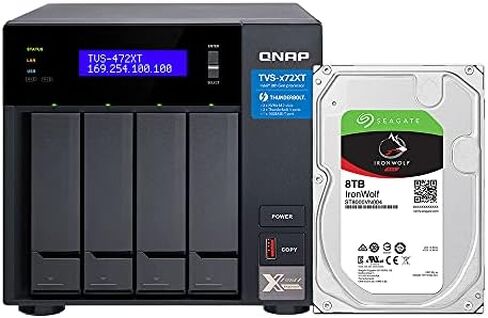 QNAP 4 Bay Thunderbolt NAS بسعة تخزين 24 تيرابايت، حزمة محركات RAID 5 Seagate IronWolf التي تم تكوينها مسبقًا (TVS-472XT-i3-4G-48R-US) in Saudi Arabia