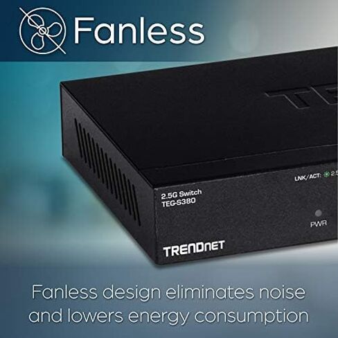 TRENDnet 8-Port Unmanaged 2.5G Switch, 8 x 2.5GBASE-T Ports, 40Gbps Switching Capacity, Backwards Compatible with 10-100-1000Mbps Devices, Fanless, Wall Mountable, Black, TEG-S380 in Saudi Arabia