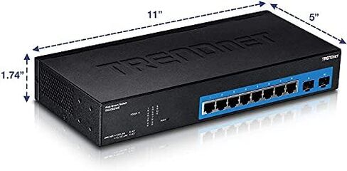TRENDnet 10-Port Gigabit Web Smart Switch, 20 Gbps Switching Capacity, 8 x RJ-45 Ports, 2 x SFP, Slots, VLAN, QoS, LACP, IPv6 Support, Fanless, Rack Mountable, Lifetime Protection, TEG-082WS Black in Saudi Arabia