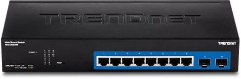 TRENDnet 10-Port Gigabit Web Smart Switch, 20 Gbps Switching Capacity, 8 x RJ-45 Ports, 2 x SFP, Slots, VLAN, QoS, LACP, IPv6 Support, Fanless, Rack Mountable, Lifetime Protection, TEG-082WS Black in Saudi Arabia