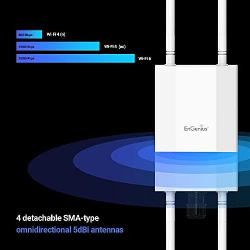 EnGenius Outdoor WiFi 6 AX1800 نقطة وصول مُدارة EWS850AP مع منفذ 2.5 جيجابت في الثانية، OFDMA، MU-MIMO، PoE+ Injector، WPA3، تصنيف IP67، أدوات إدارة عن بعد خالية من الترخيص متضمنة in Kuwait