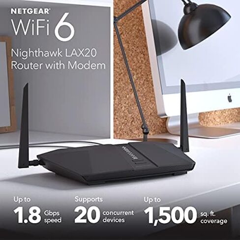 راوتر NETGEAR Nighthawk 4-Stream AX4 WiFi 6 مع مودم مدمج 4G LTE (LAX20) - AX1800 WiFi (حتى 1.8 جيجابت في الثانية) | تغطية تصل إلى 1500 قدم مربع و20 جهازًا in Kuwait
