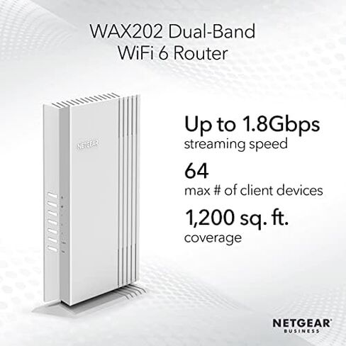 راوتر NETGEAR 4-Stream WiFi 6 ثنائي النطاق جيجابت (WAX202) - سرعة لاسلكية AX1800 (تصل إلى 1.8 جيجابت في الثانية) | تغطية تصل إلى 1200 قدم مربع و40 جهازًا in Saudi Arabia