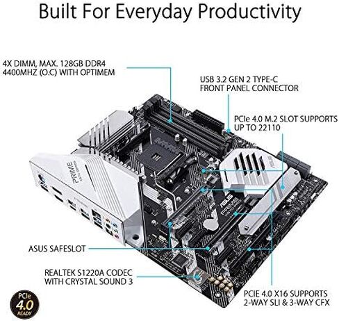 Asus Prime X570-Pro AM4 Zen 3 Ryzen 5000 & 3rd Gen Ryzen ATX Motherboard with PCIe Gen4, Dual M.2 HDMI, SATA 6GB/s USB 3.2 Gen 2 ATX Motherboard in Saudi Arabia