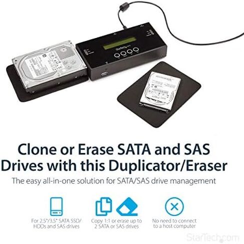 StarTech.com 1:1 Standalone Hard Drive Duplicator with Disk Image Manager for Backup and Restore & .com Standalone Hard Drive Duplicator, External Dual Bay HDD/SSD Cloner/Copier in Saudi Arabia