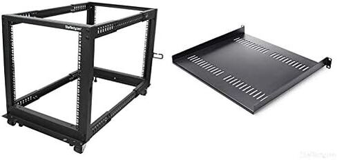 StarTech.com رف خادم الإطار المفتوح 12U - 4 أعمدة عمق قابل للتعديل (3.8 بوصة إلى 36 بوصة) IT شبكة الأجهزة مع عجلات - 60 رطل سعة (4POSTRACK12A)، أسود in Kuwait