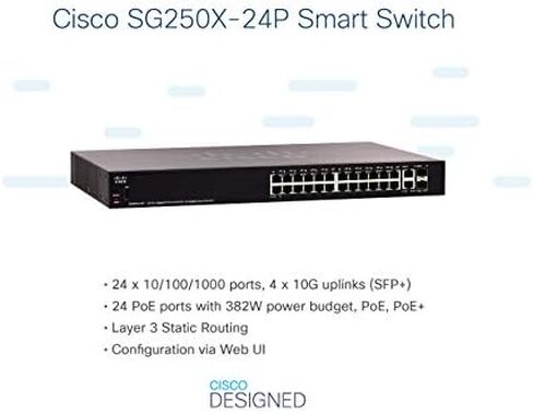 محول Cisco SG250-26 الذكي مع منافذ إيثرنت 26 جيجابيت (GbE) مع 24 جيجابيت ايثرنت RJ45 و2 منفذ كومبو جيجابت ايثرنت من SFP حماية محدودة مدى الحياة (SG250-26-K9-NA) in Kuwait