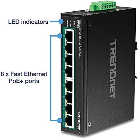 TRENDnet 8-Port Industrial Fast Ethernet PoE+ DIN-Rail Switch,TI-PE80 in Kuwait