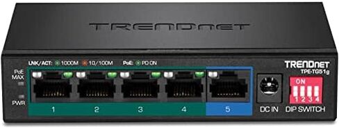 TRENDnet 5-Port Gigabit PoE+ Switch, 32W PoE Power Budget, 10Gbps Switching Capacity, IEEE 802.1p QoS, DSCP Pass-Through Support, Fanless, Wall Mountable, Lifetime Protection, Black, TPE-TG52 in Saudi Arabia
