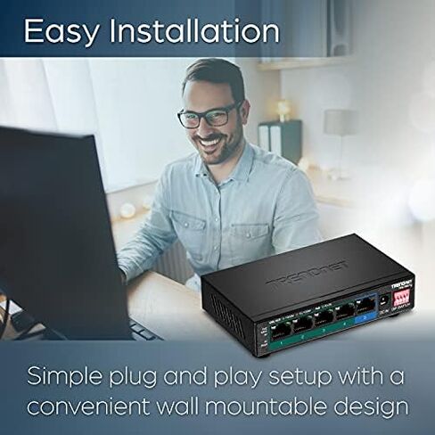TRENDnet 5-Port Gigabit PoE+ Switch, 32W PoE Power Budget, 10Gbps Switching Capacity, IEEE 802.1p QoS, DSCP Pass-Through Support, Fanless, Wall Mountable, Lifetime Protection, Black, TPE-TG52 in Saudi Arabia