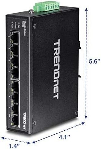 TRENDnet 5-Port Gigabit Industrial DIN-Rail Switch, 5-Port Fast Ethernet Industrial DIN-Rail Switch, 10 Gbps & 1 Gbps Switching Capacity, IP30 Rated, -40 to 75°C Operating Temperature in Saudi Arabia