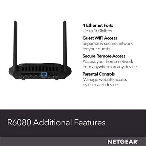 NETGEAR WiFi Router (R6080) - AC1000 Dual Band Wireless Speed (up to 1000 Mbps) | Up to 1000 sq ft Coverage & 15 devices | 4 x 10/100 Fast Ethernet ports | 5 GHz in Saudi Arabia