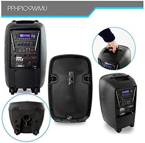 نظام مكبر صوت PA محمول لاسلكي - بطارية قابلة لإعادة الشحن تعمل بتقنية البلوتوث متوافقة مع مكبر الصوت النشط في الهواء الطلق - USB SD MP3 AUX RCA FM راديو - 35 مم حامل الميكروفون - Pyle PPHP109WMU in Kuwait