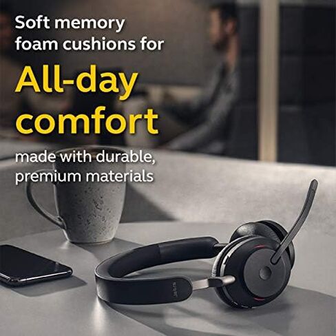 Jabra Evolve2 65 MS Wireless Headphones with Link380a, Stereo, Black – Wireless Bluetooth Headset for Calls and Music, 37 Hours of Battery Life, Passive Noise Cancelling Headphones in Kuwait