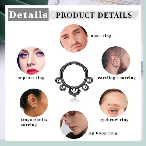 Magitaco 9 قطع 16 جرام حلقات الحاجز الفولاذ المقاوم للصدأ حلقات الأنف هوب تشيكوسلوفاكيا الزنمة Daith الحلزون الغضروف أقراط الحاجز الفرس ثقب المجوهرات للنساء الرجال 8 مم 10 مم in Kuwait