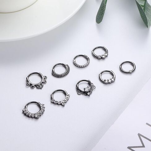 Magitaco 9 قطع 16 جرام حلقات الحاجز الفولاذ المقاوم للصدأ حلقات الأنف هوب تشيكوسلوفاكيا الزنمة Daith الحلزون الغضروف أقراط الحاجز الفرس ثقب المجوهرات للنساء الرجال 8 مم 10 مم in Kuwait