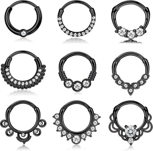 Magitaco 9 قطع 16 جرام حلقات الحاجز الفولاذ المقاوم للصدأ حلقات الأنف هوب تشيكوسلوفاكيا الزنمة Daith الحلزون الغضروف أقراط الحاجز الفرس ثقب المجوهرات للنساء الرجال 8 مم 10 مم in Kuwait