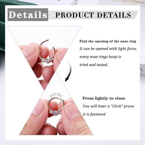 Magitaco 9Pcs 16G Septum Rings Stainless Steel Nose Rings Hoop CZ Tragus Daith Helix Cartilage Earrings Septum Clicker Piercing Jewelry for Women Men 8MM 10MM in Saudi Arabia