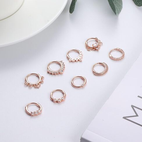 Magitaco 9Pcs 16G Septum Rings Stainless Steel Nose Rings Hoop CZ Tragus Daith Helix Cartilage Earrings Septum Clicker Piercing Jewelry for Women Men 8MM 10MM in Saudi Arabia
