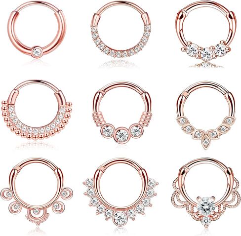 Magitaco 9Pcs 16G Septum Rings Stainless Steel Nose Rings Hoop CZ Tragus Daith Helix Cartilage Earrings Septum Clicker Piercing Jewelry for Women Men 8MM 10MM in Saudi Arabia