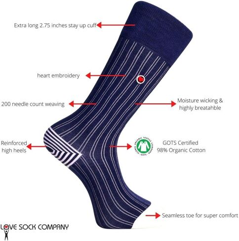 عبوة من 5 جوارب رسمية للرجال - قطن عضوي - صنع في أوروبا - شركة Love Sock in Kuwait