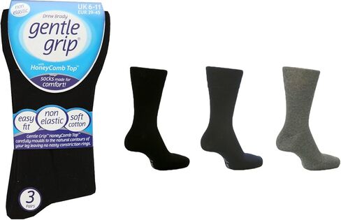 6 Pairs Sockshop Men's Gentle Grip Socks 12-15 US BIGFOOT Black, Navy Gray in Saudi Arabia