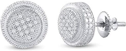 Dazzlingrock Collection Sterling Silver Mens Round Diamond 3D Circle Disk Stud Earrings 1/20 Cttw in Saudi Arabia