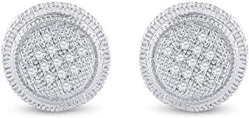 Dazzlingrock Collection Sterling Silver Mens Round Diamond 3D Circle Disk Stud Earrings 1/20 Cttw in Saudi Arabia