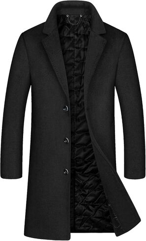 chouyatou Men's Thicken Diamond Quilted Single Breasted Slim Business Woolen Pea Coat in Saudi Arabia