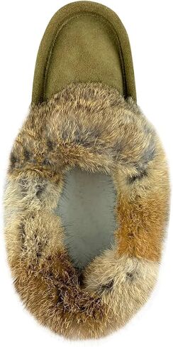 Laurentian Chief Men's Army Suede Slippers Rabbit Fur Collar Soft Sole Moccasins… in Saudi Arabia