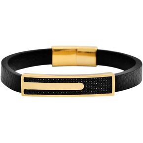 Geoffrey Beene Men's Genuine Leather and Stainless Steel Bracelet with Carbon Fiber ID in Kuwait