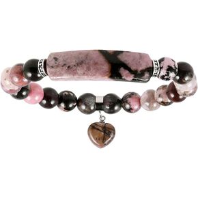 Nupuyai 8MM Stretch Bracelets for Unisex, Healing Stone Bracelet with Dangle Heart Charm 7"