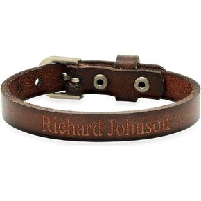ForeverGiftsusa Free Engraving - Genuine Dark Brown Leather Bracelet with Buckle in Saudi Arabia