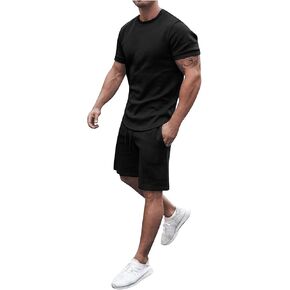2022 Casual Sport Set for Mens Two Piece Suit Solid O-Neck Short Sleeve Fit Tee Shirts Short Sweatpants Set in Kuwait